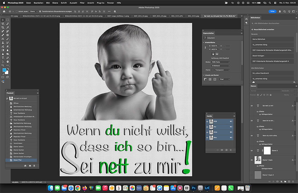 Photoshop Screenshot vom Fotograf Dirk Dittrich bei der Bearbeitung eines Baby Motivs