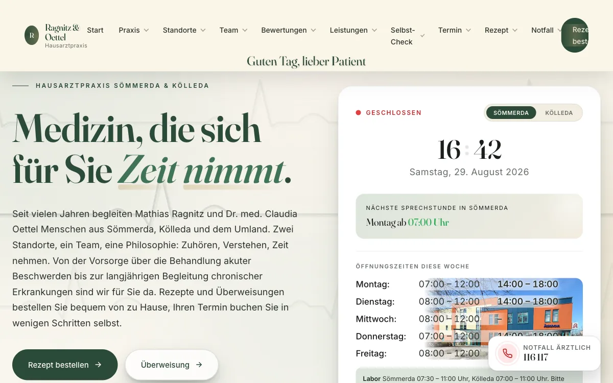 Startseite der Hausarztpraxis Ragnitz und Oettel in Sömmerda