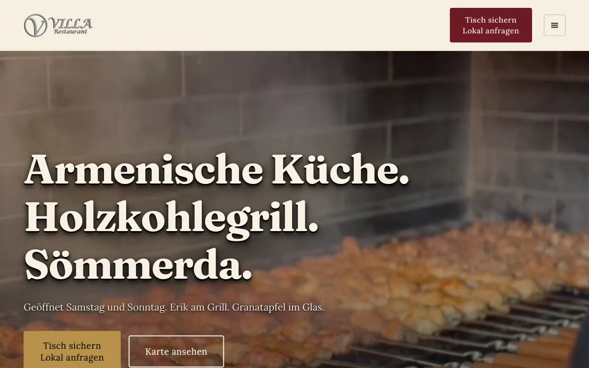 Webseite des Villa Restaurant in Sömmerda
