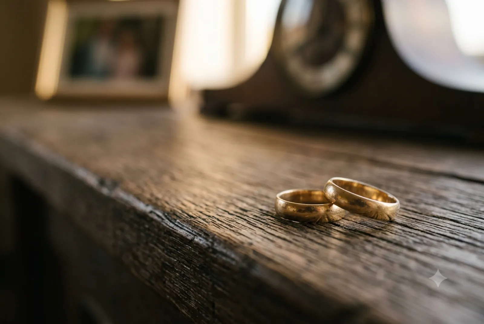 Ringe zur goldenen Hochzeit auf Holz